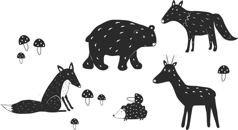 Black and white woodland animals — Small Wall Studio